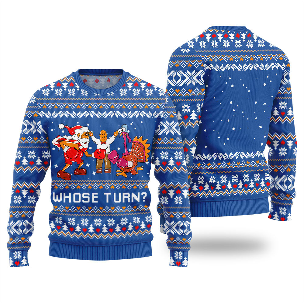 Festive Whose Turn Ugly Thanksgiving Sweater Royal Funny Xmas Sweater for Ugly Sweater Parties