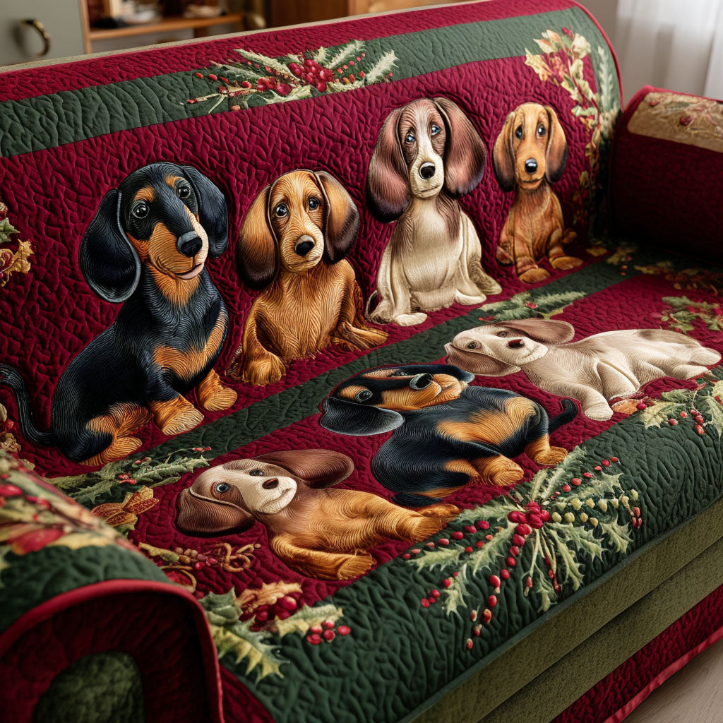Festive Wiener Magic Quilted Sofa Cover Holiday Living Room Decor Cute Themed Dog Gift Ideas