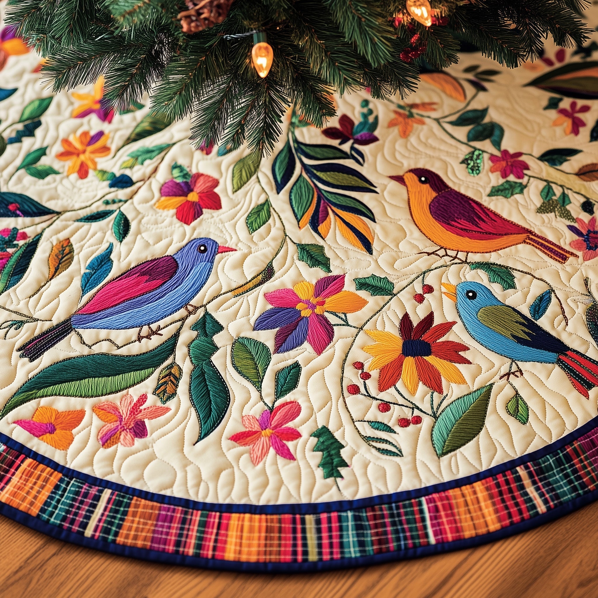 Festive Wings Quilted Tree Skirt Beautiful Christmas Home Merch
