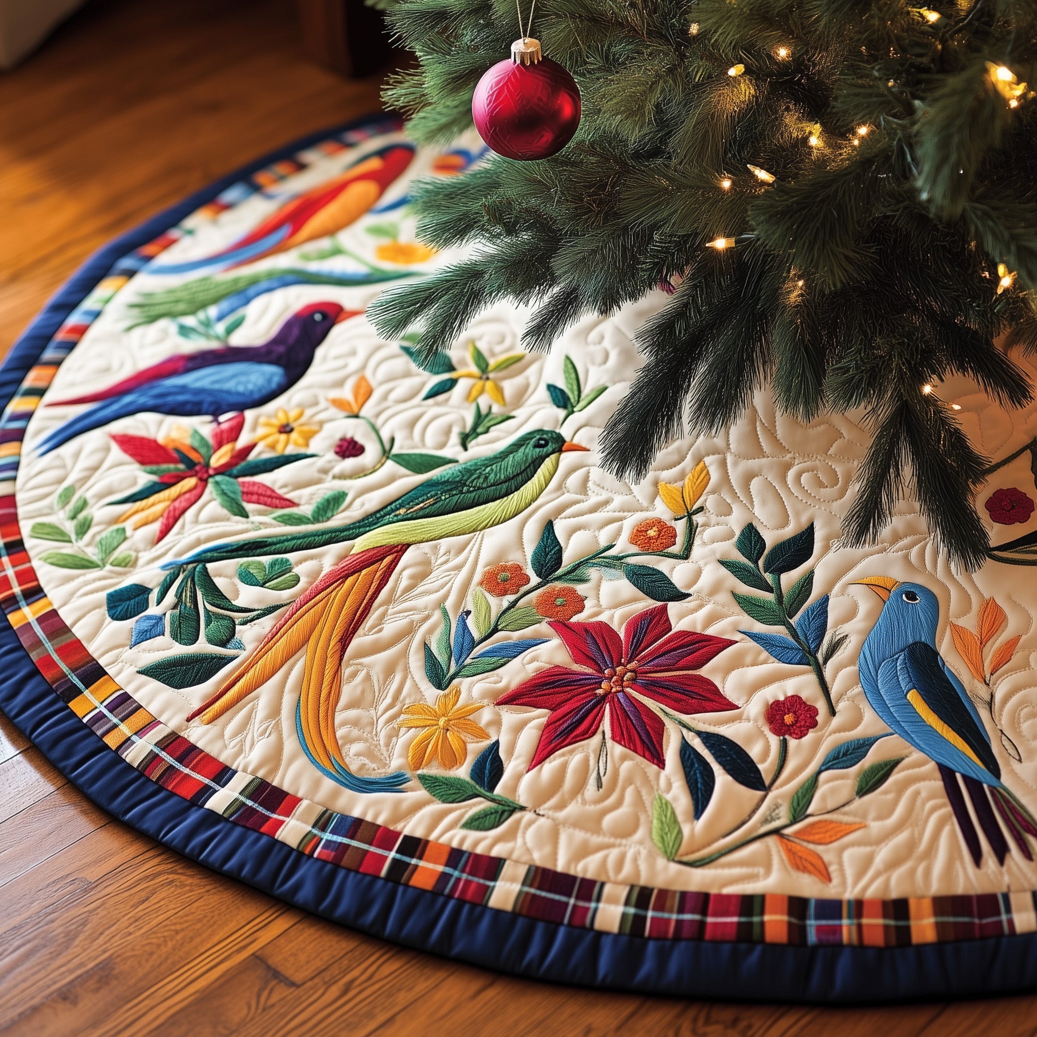 Festive Wings Quilted Tree Skirt Charming Holiday Home Merch