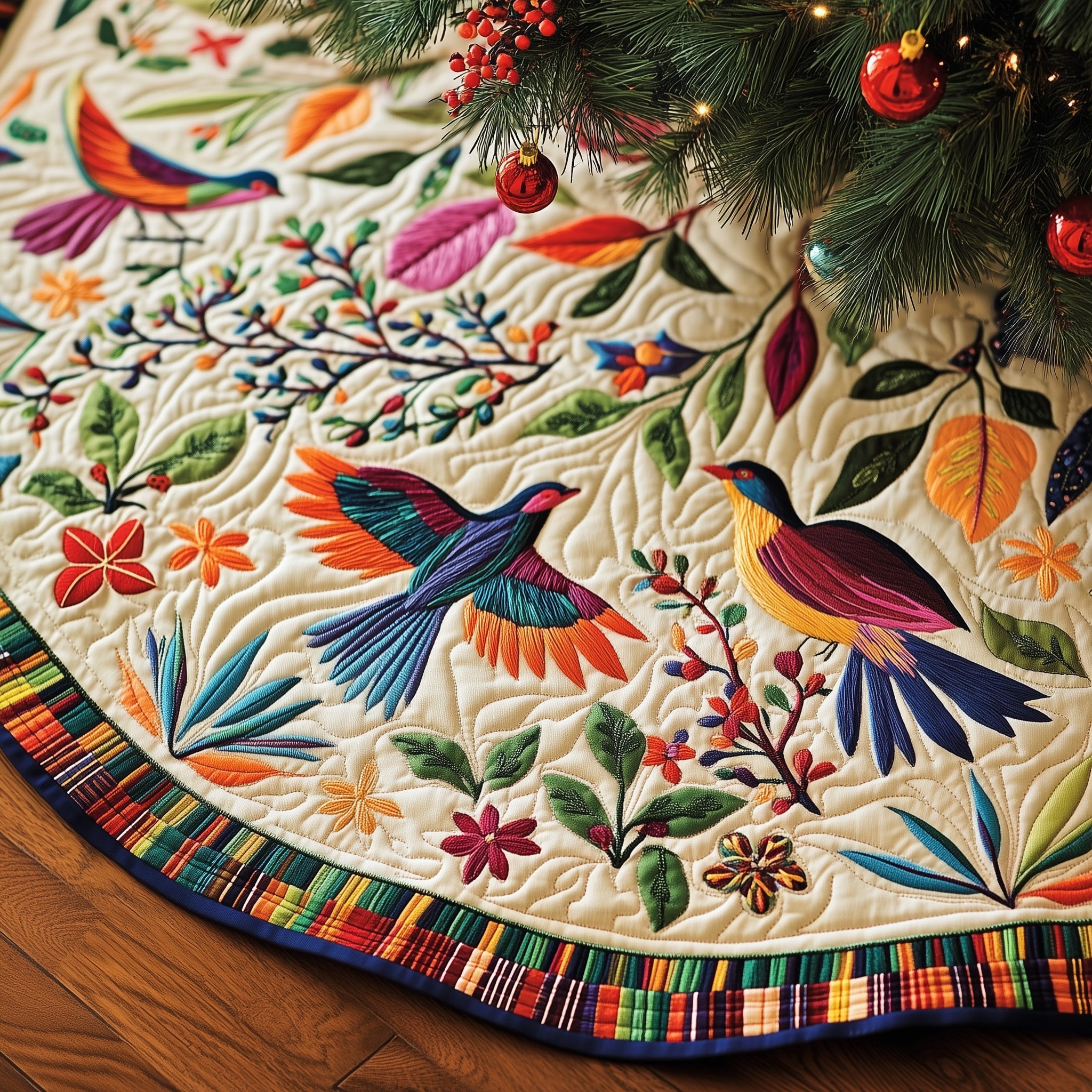 Festive Wings Quilted Tree Skirt Joyful Home Merch Collection