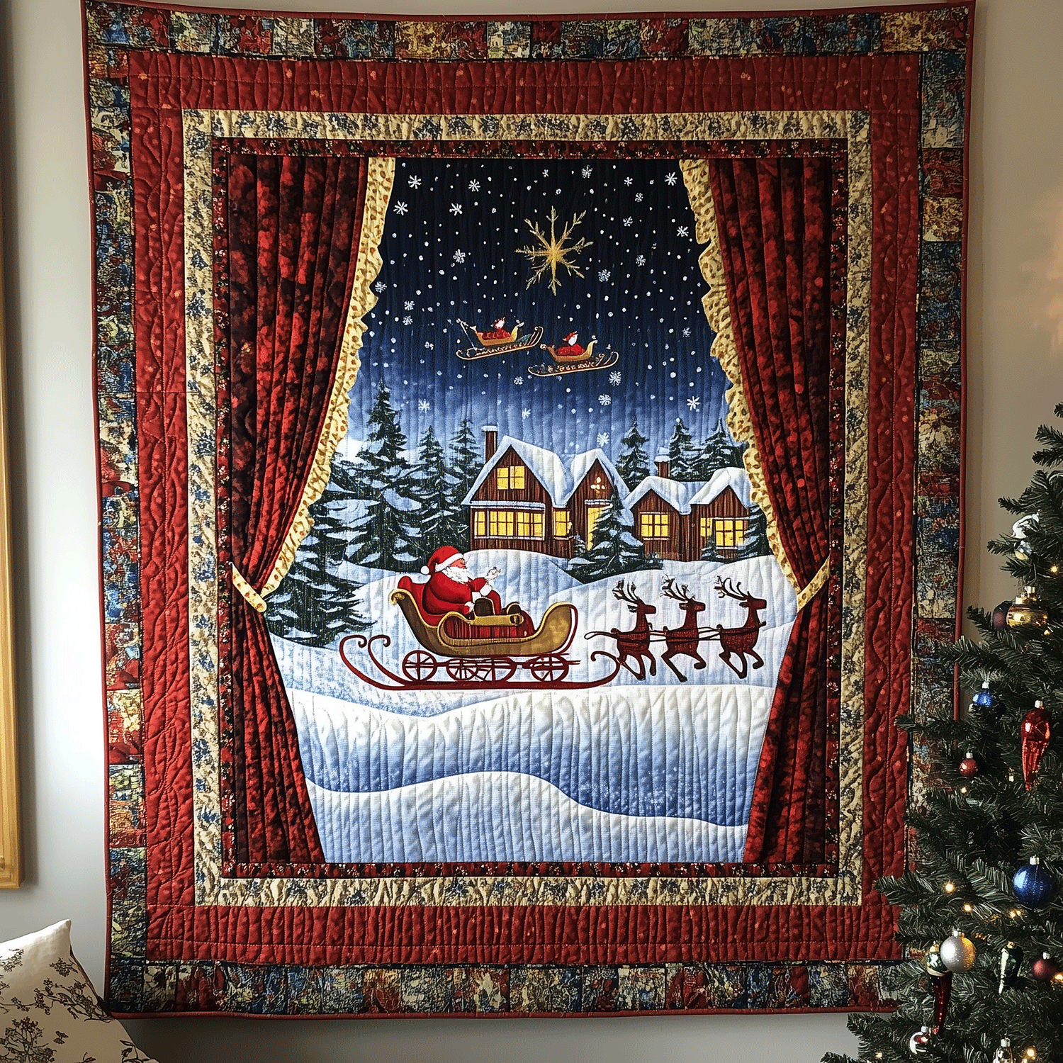 Festive Winter Village Quilted Blanket Cute Christmas Blankets
