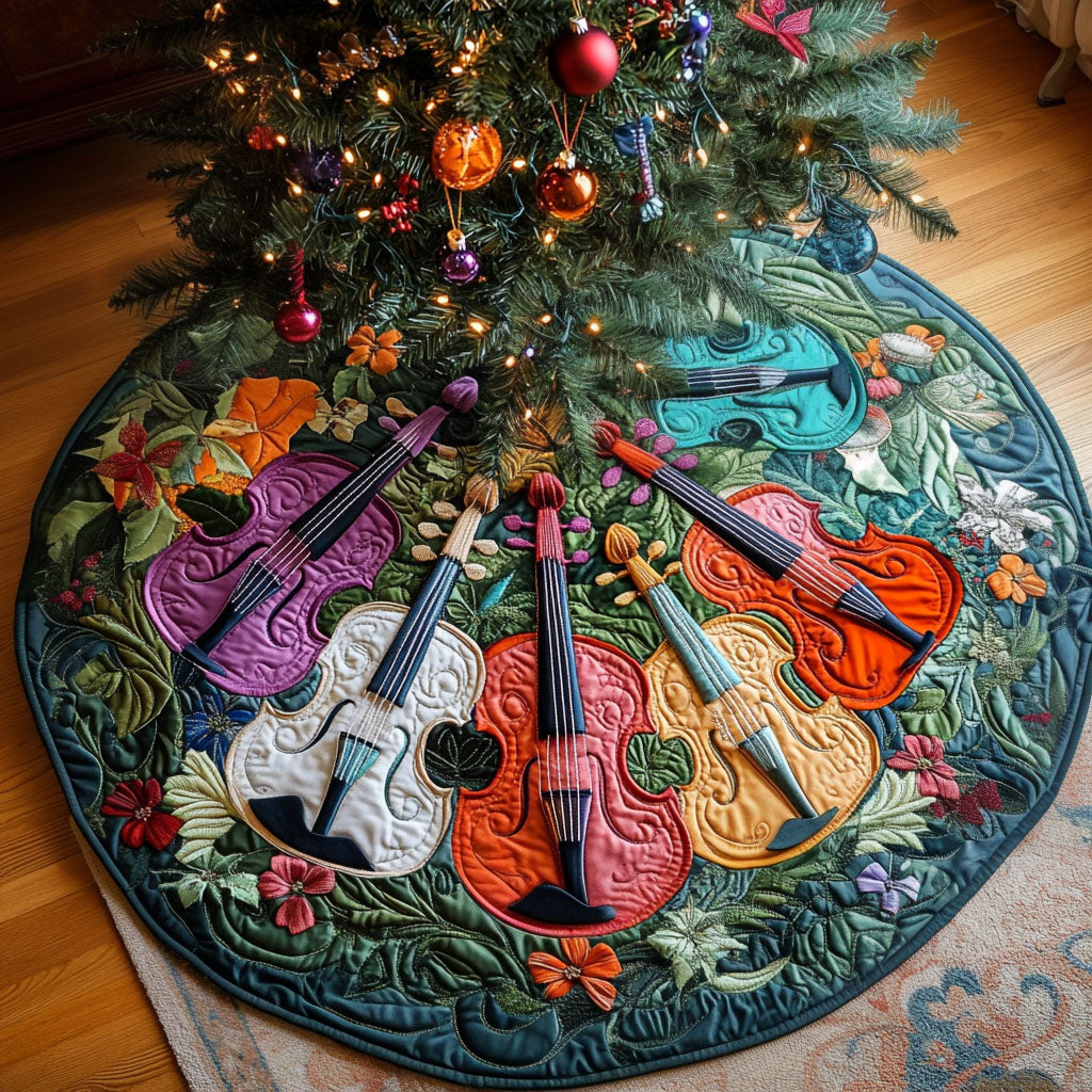 Fiddlers Reverie Quilted Christmas Tree Skirt Holiday Christmas Tree Skirt Festive Christmas Home Styling
