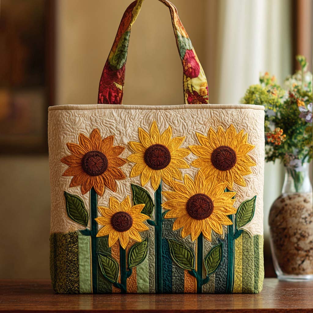 Field Breeze Quilted Tote Bag Sunflower Gift Items