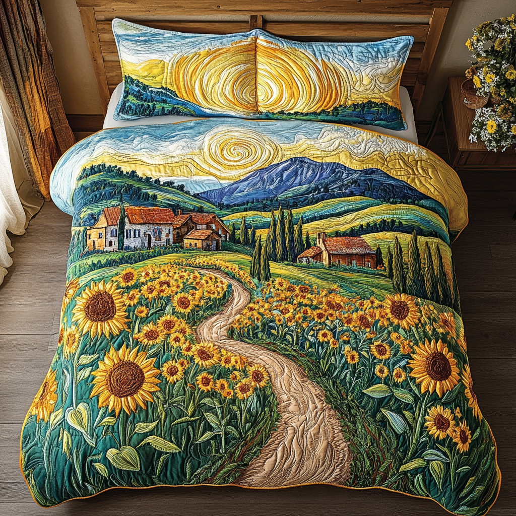 Field Dream Quilted Bedding Set Holiday Duvet Covers Sunflower Gift Items