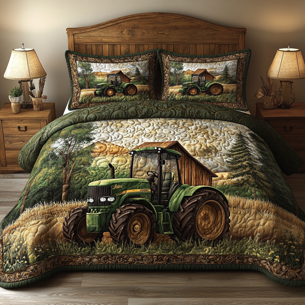 Field King Quilted Bedding Set Holiday Duvet Cover Set Tractor Gifts For Him