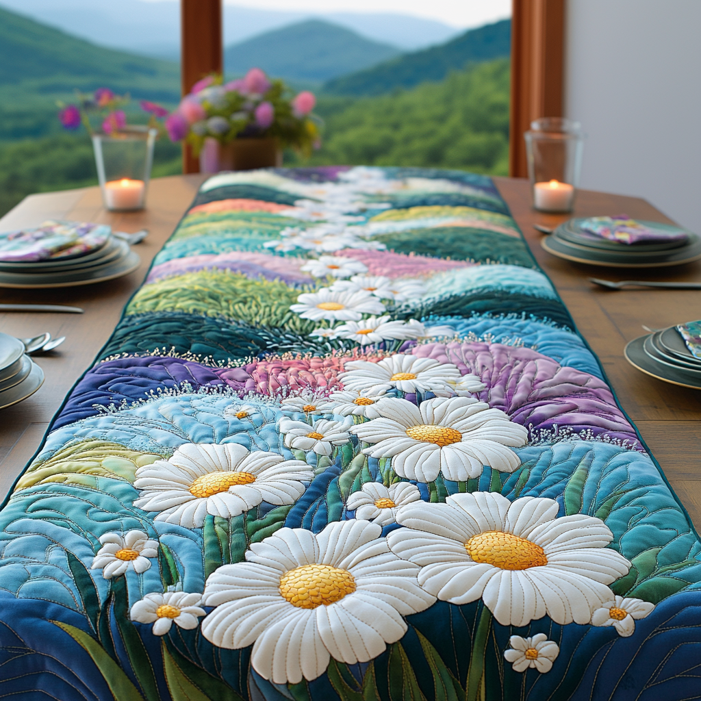 Field of Daisies Quilted Table Runner Flower Table Cover Daisy Plant Gifts