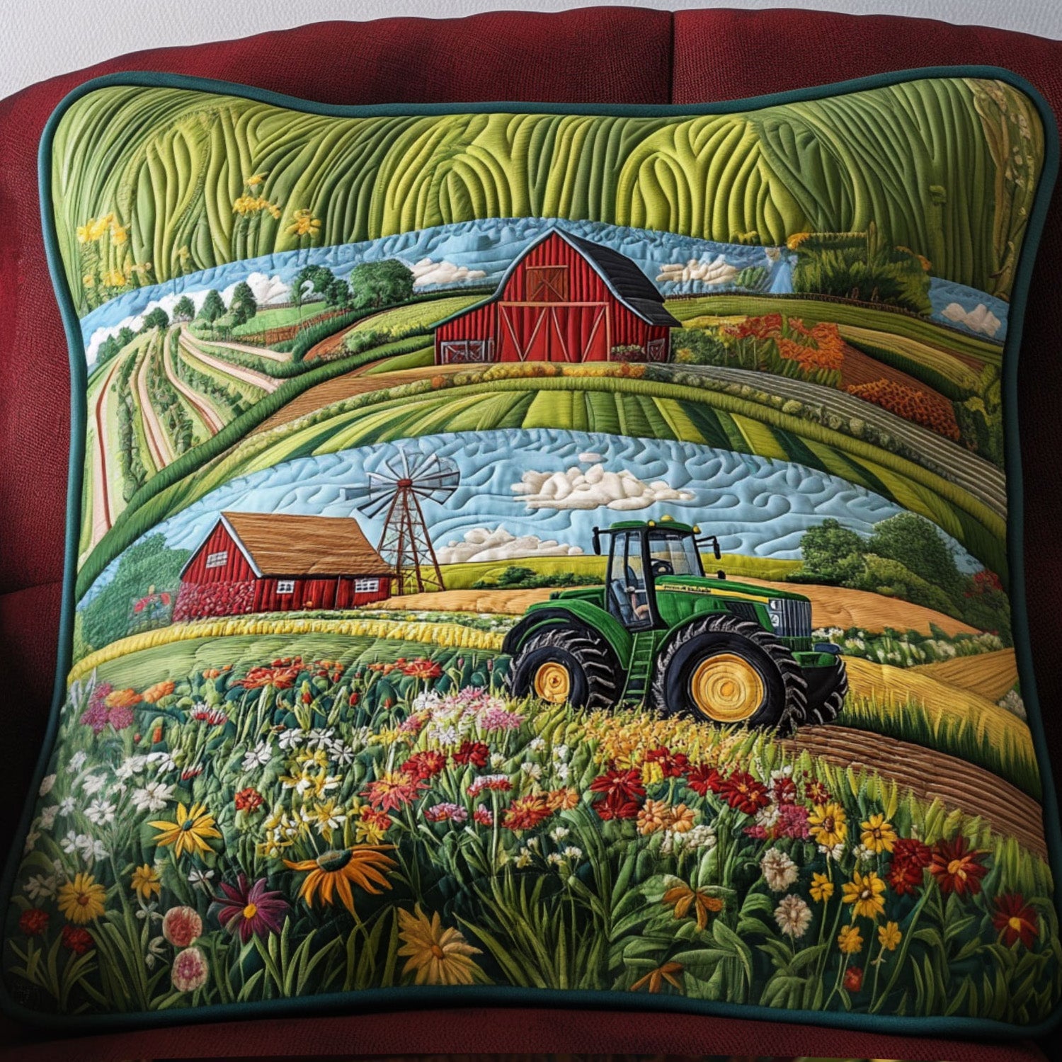 Field of Dreams Quilted Pillow Case Throw Pillow Cases Tractor Gifts For Adults