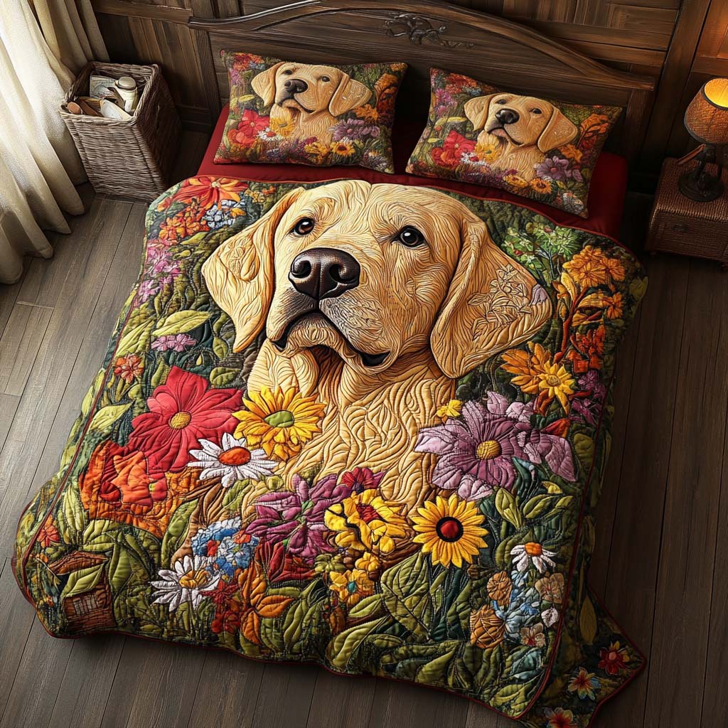 Field of Gold Quilted Bedding Set Best Christmas Duvet Cover Set Gifts For Labrador Owners