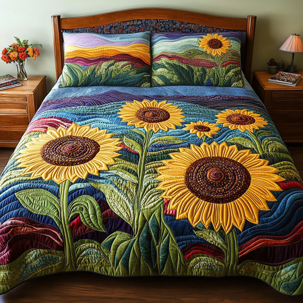 Field of Gold Quilted Bedding Set Best Comforter Sets Sunflower Birthday Gifts