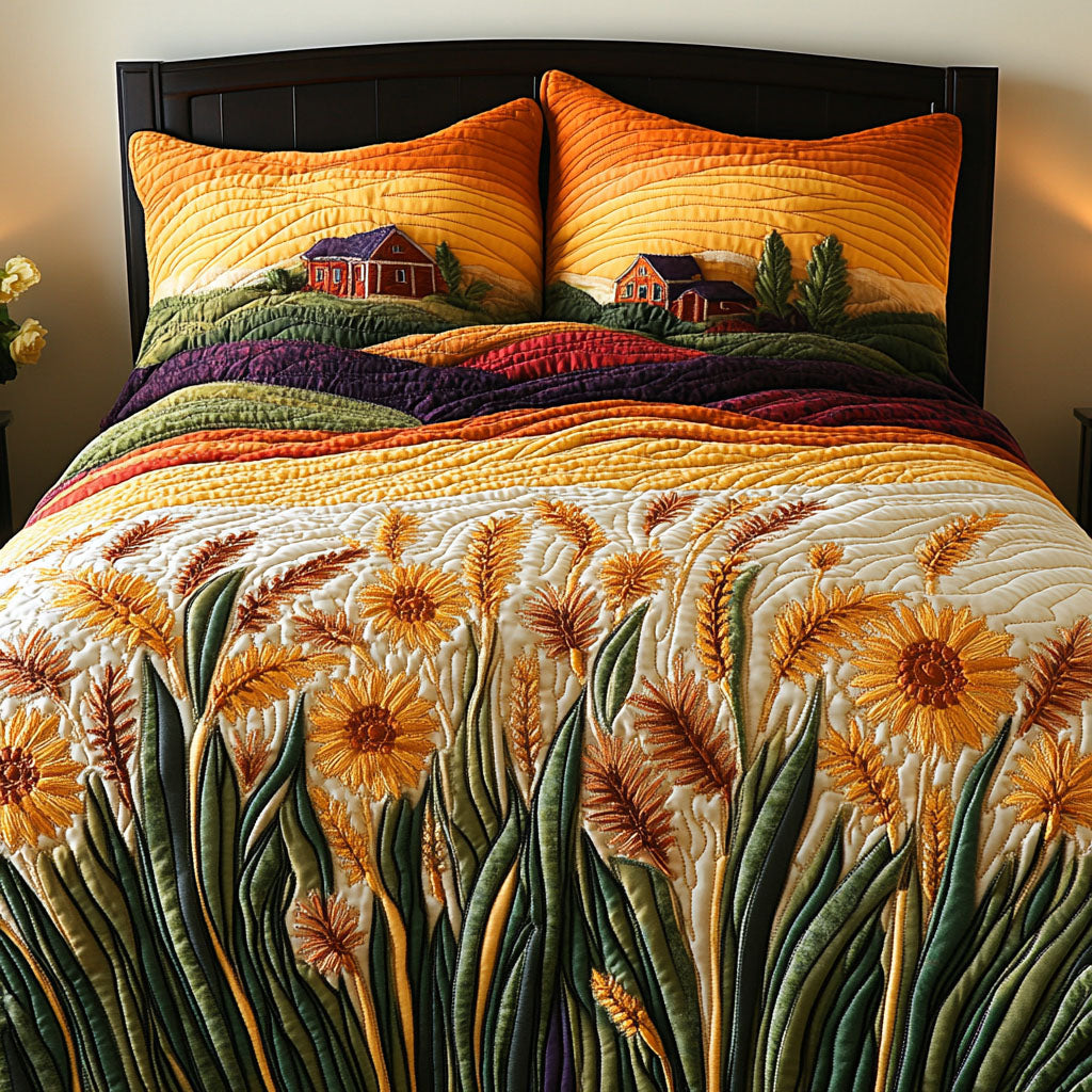 Field of Gold Quilted Bedding Set Unique Bed Sheet Set Christmas Gifts For Wife