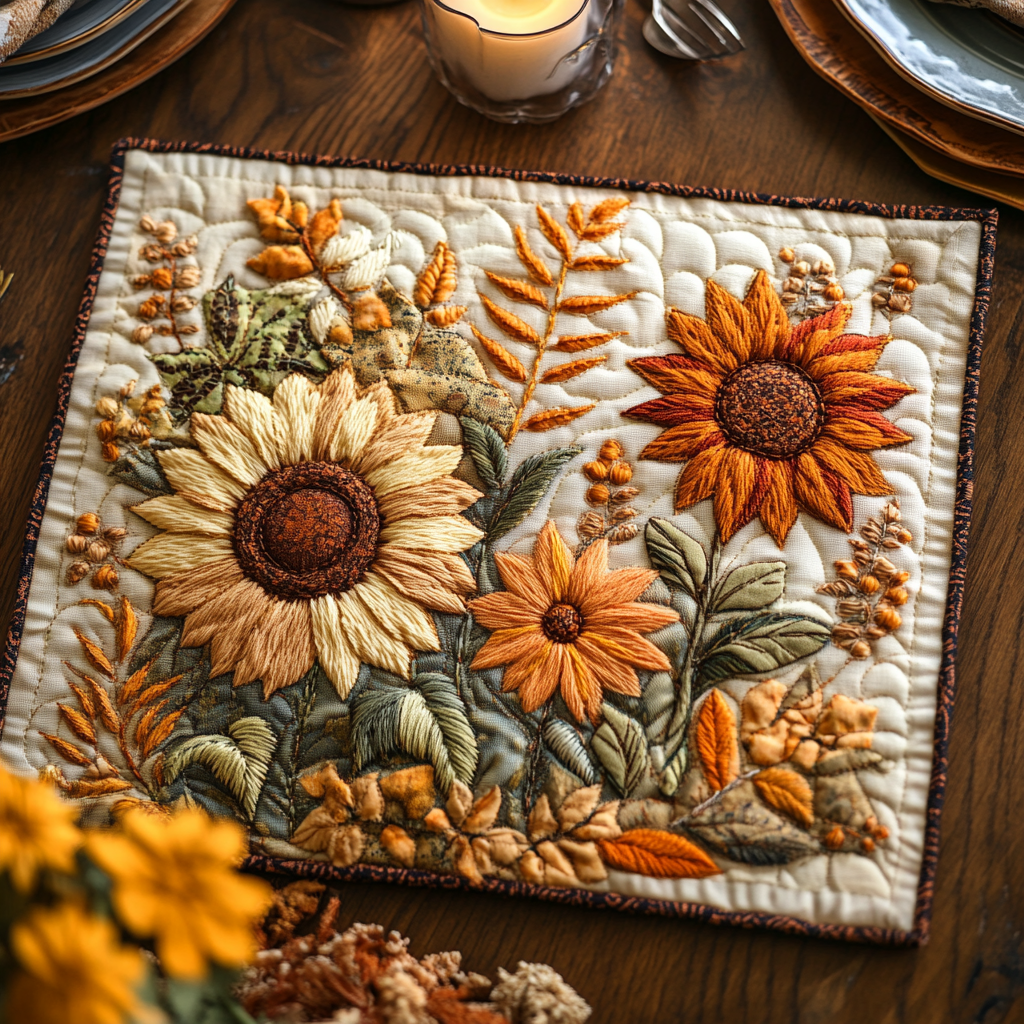 Field of Joy Quilted Place Mat Dining Table Accessories Gifts For Sunflower Lovers