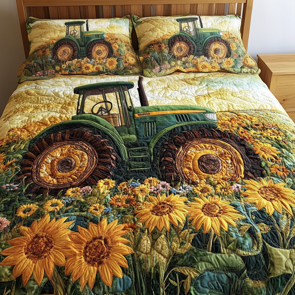 Field Serenity Quilted Bedding Set Cool Bedroom Decor Christmas Gifts For Tractor Lovers