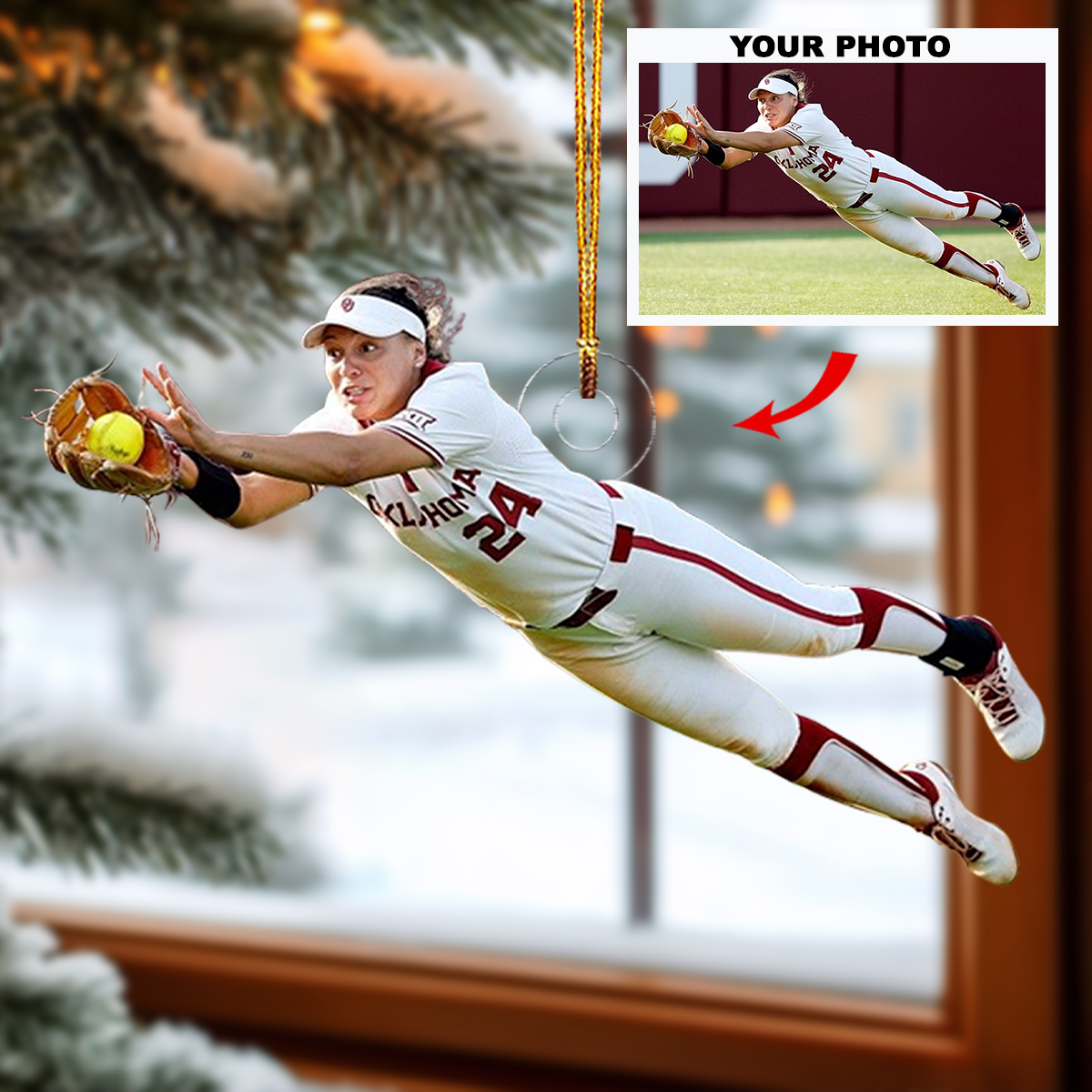 Fielding Focus Personalized Photo Mica Ornament Christmas Gift For Baseball Players Ba