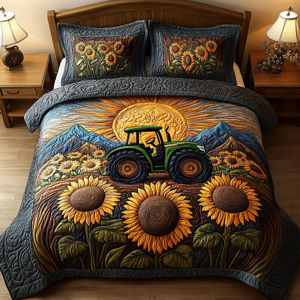 Fields and Furrows Quilted Bedding Set Best Comforter Sets Best Tractor Gifts Items
