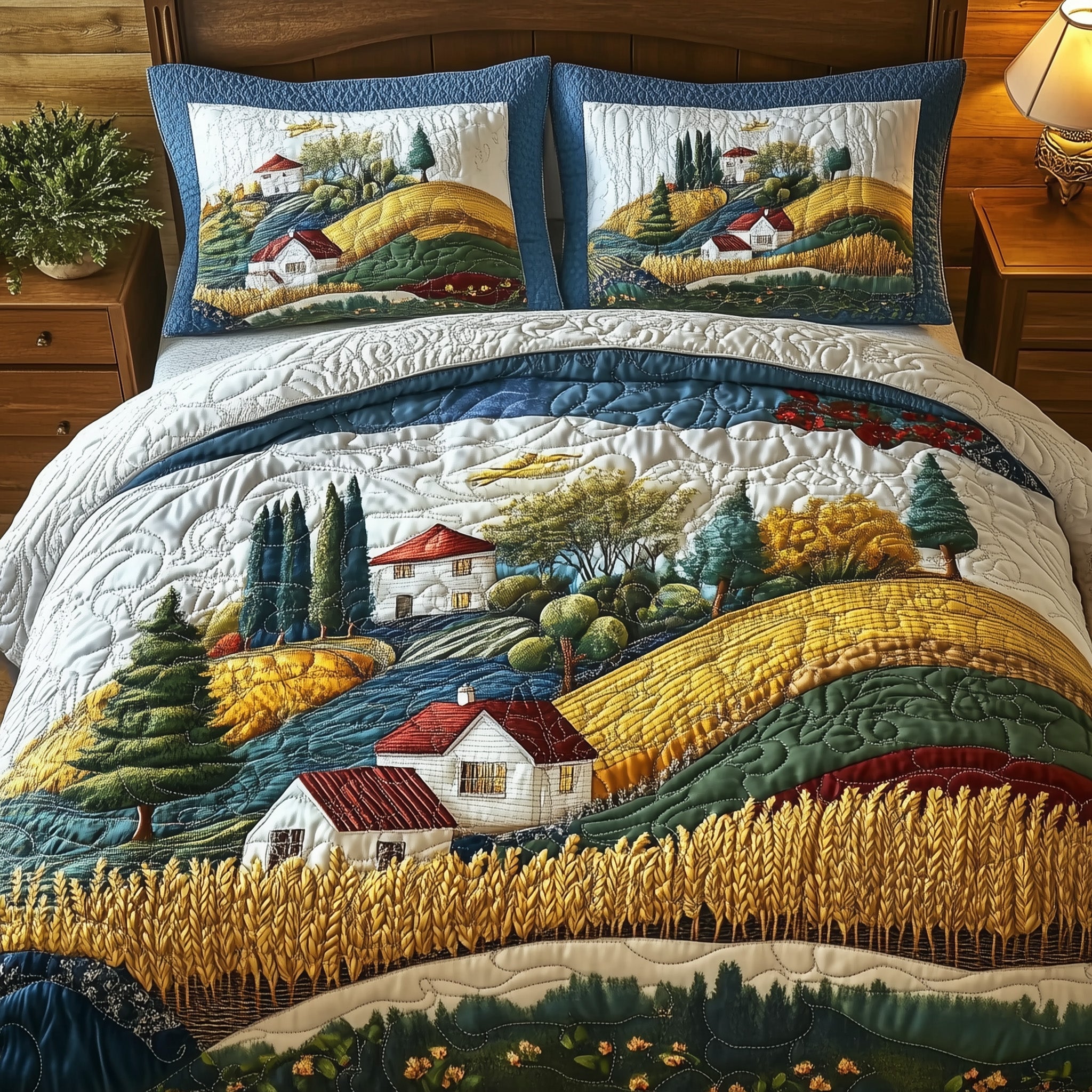 Fields of Bliss Quilted Bedding Set Duvet Cover Merchandise Xmas Gifts For Farmers