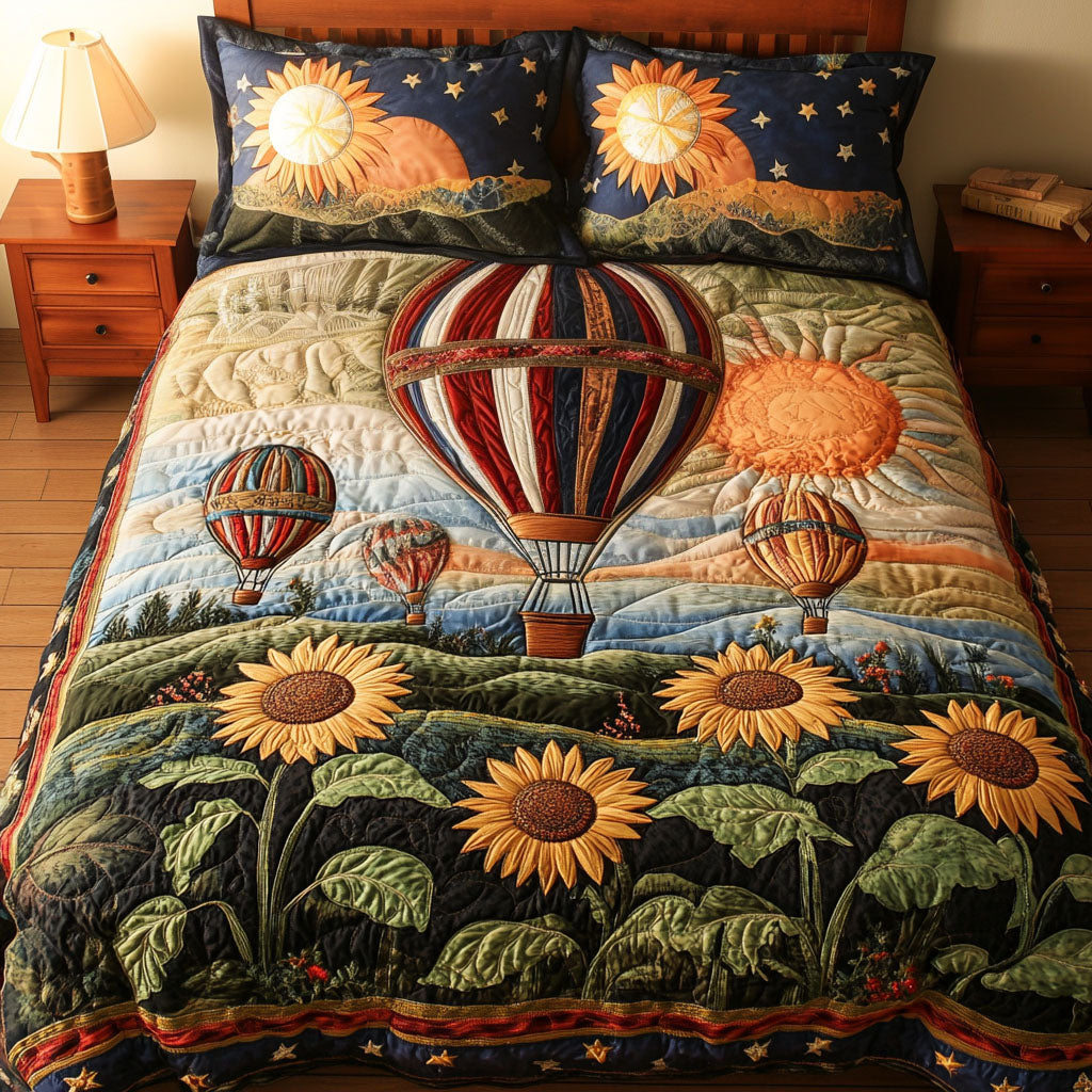 Fields of Flight Quilted Bedding Set Unique Bed Sheet Set Unique Sky Air Balloon Presents