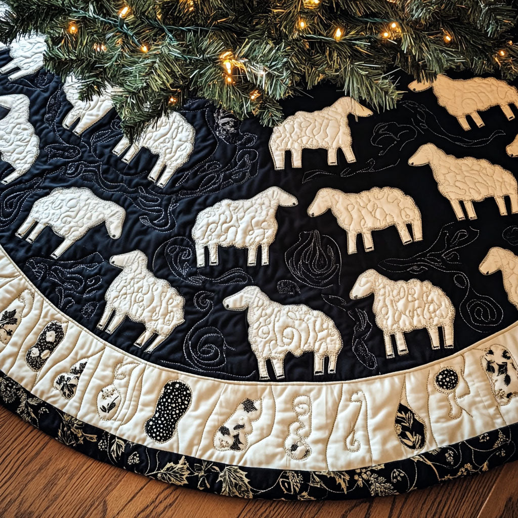 Fields Of Fluff Quilted Christmas Tree Skirt Under-Tree Christmas Decor
