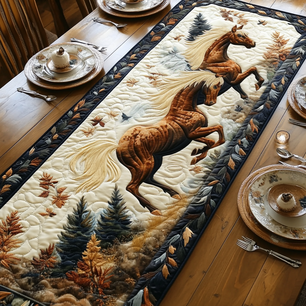 Fields of Freedom Quilted Table Runner Holiday Table Throw Gifts For Horse Lovers Woman