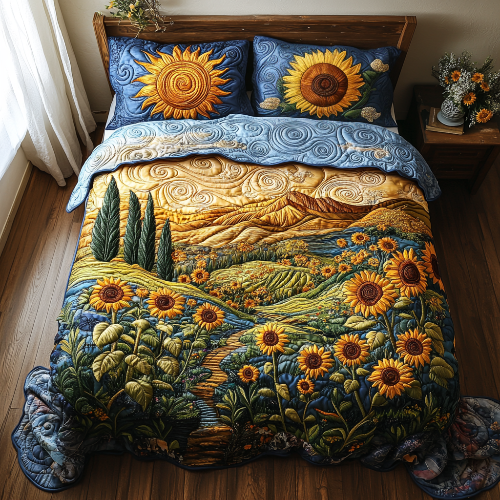 Fields Of Gold Quilted Bedding Set Thoughtful Bedding Gift for Cozy Winter Nights