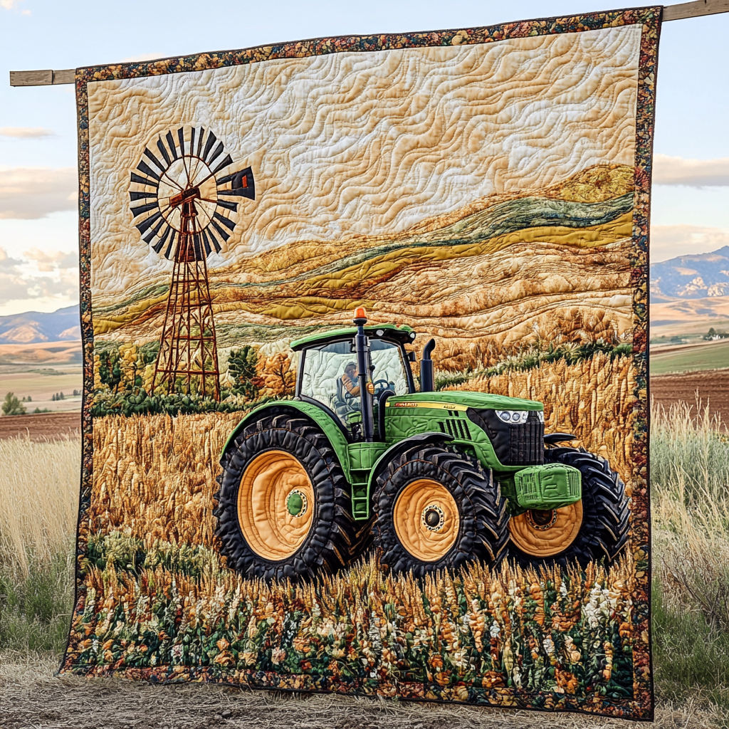 Fields of Green Quilted Blanket Nice Throw Blanket Gifts For Tractor Lovers