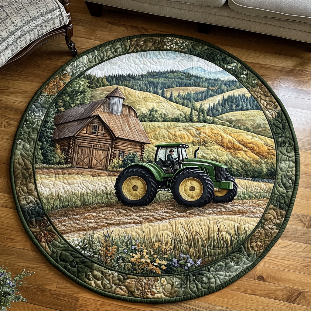 Fields of Green Quilted Round Mat Entryway Ideas Christmas Present For Farmer