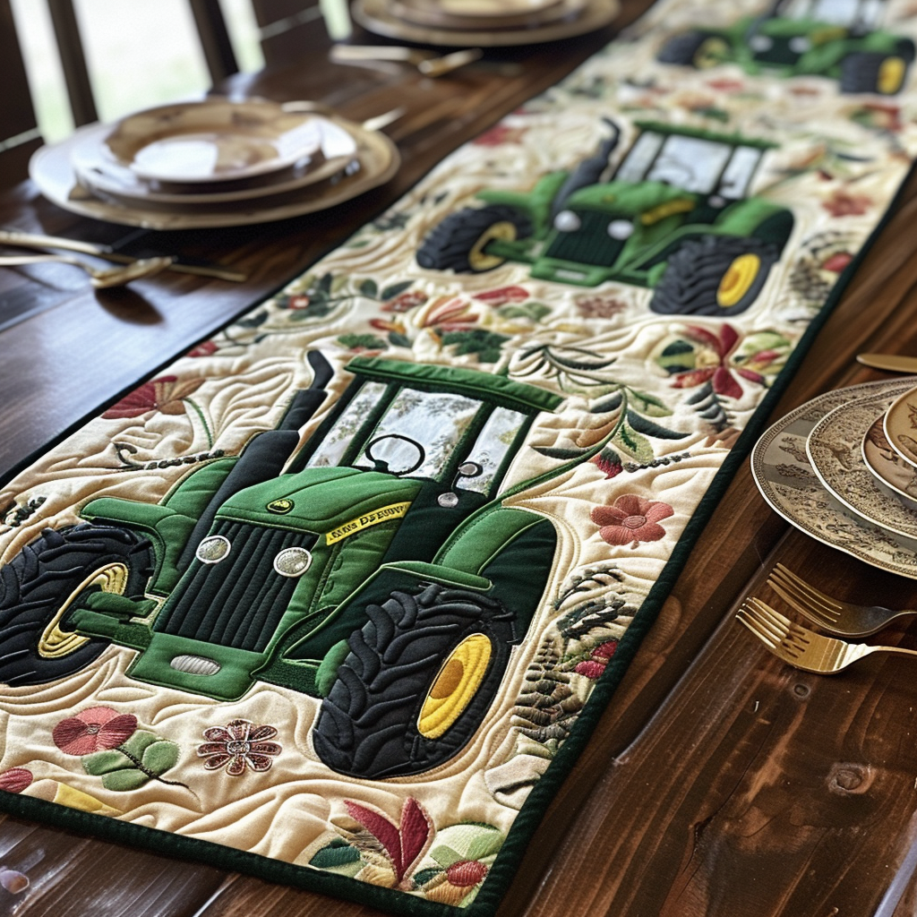 Fields of Green Quilted Table Runner Dining Table Decor Ideas Tractor Presents