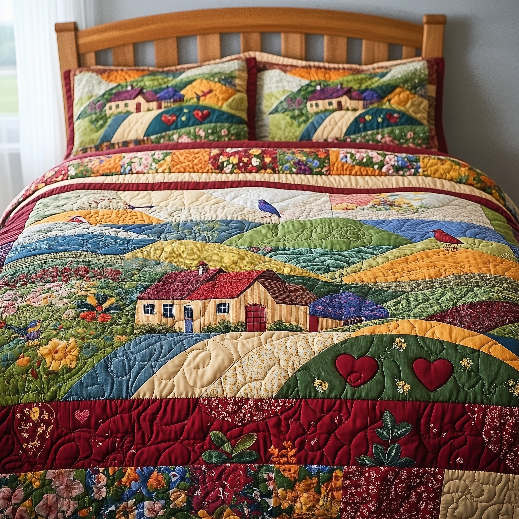 Fields of Harmony Quilted Bedding Set Duvet Cover Merchandise Useful Gifts For Farmers
