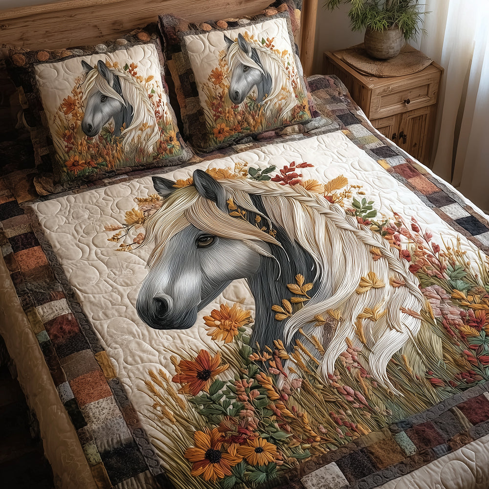 Fields of Horse Grace Quilted Bedding Set Duvet Cover Bed Sheet Set Best Gifts For Horse Lovers