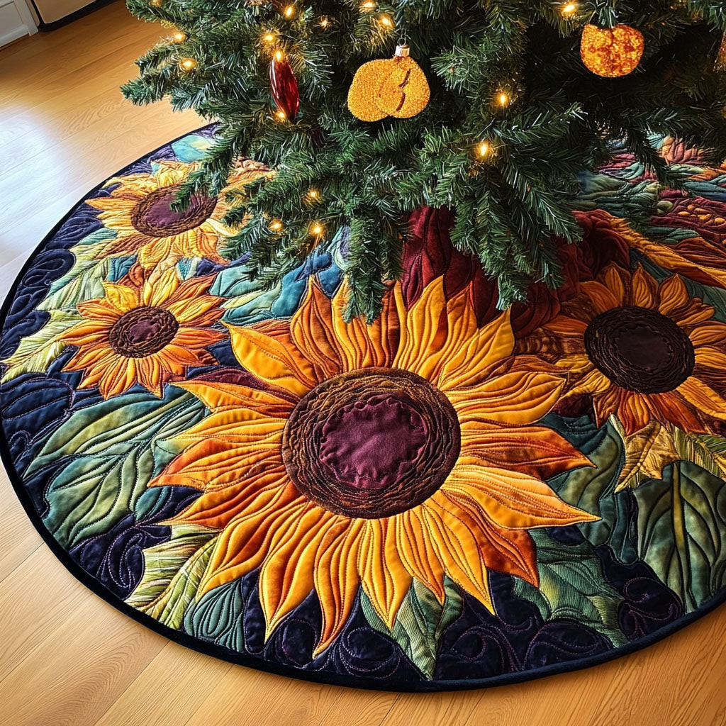 Fields Of Sunshine Quilted Christmas Tree Skirt Nature Vibe Sunflower Christmas Gift