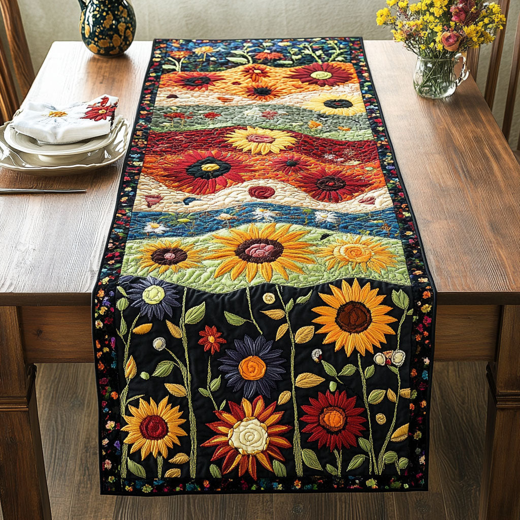 Fields of Sunshine Quilted Table Runner Yellow Floral Table Runner Dining Room Decor Ideas