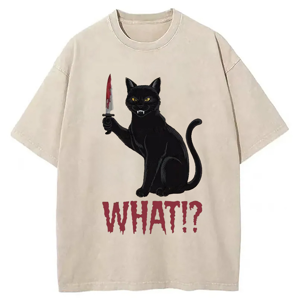 Fierce Black Cat Washed T-Shirt Trendy Everyday Casual Outfit Gifts For Sister