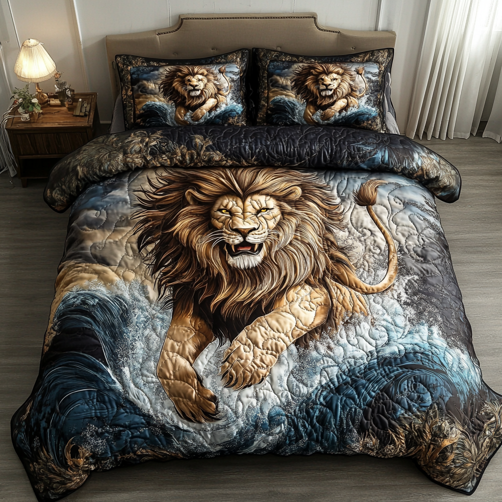 Fierce Comfort Quilted Bedding Set Holiday Duvet Cover Set Lion Christmas Gifts For Husband