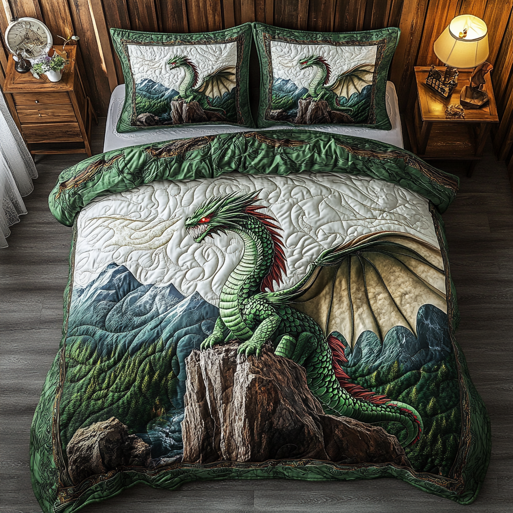 Fierce Dragon Quilted Bedding Set Bed Room Decoration Best Dragon Gifts For Christmas