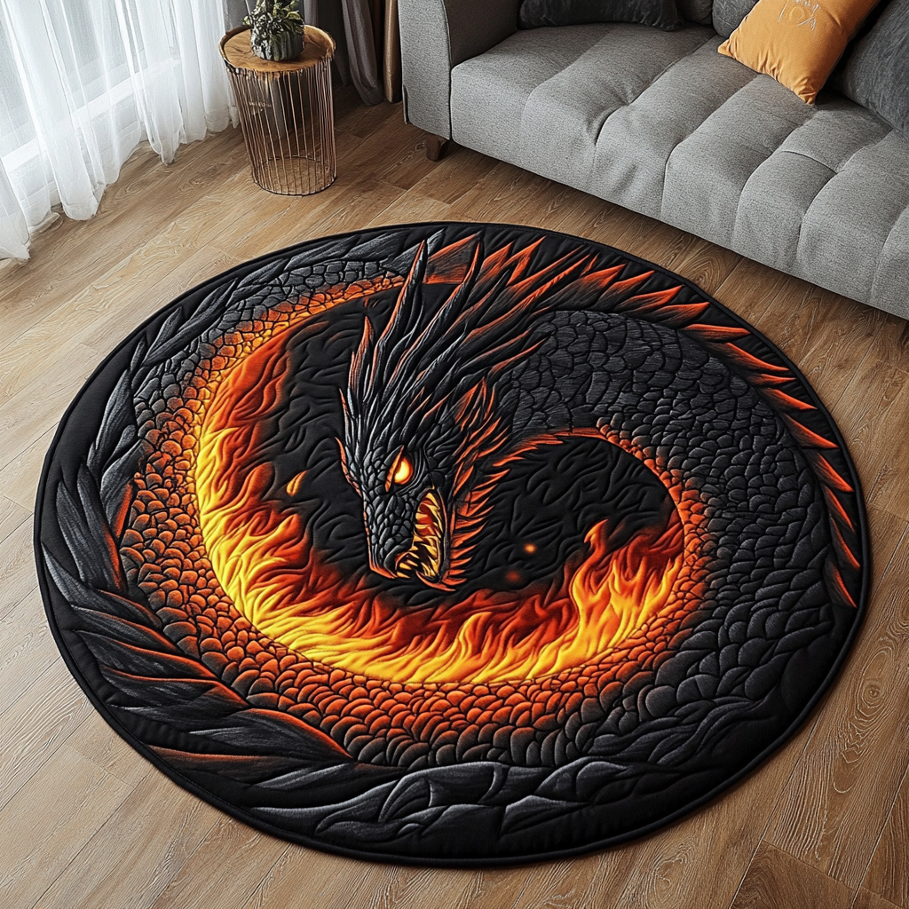 Fierce Dragon Quilted Round Mat Front Door Decor Gift Ideas For Farm Woman