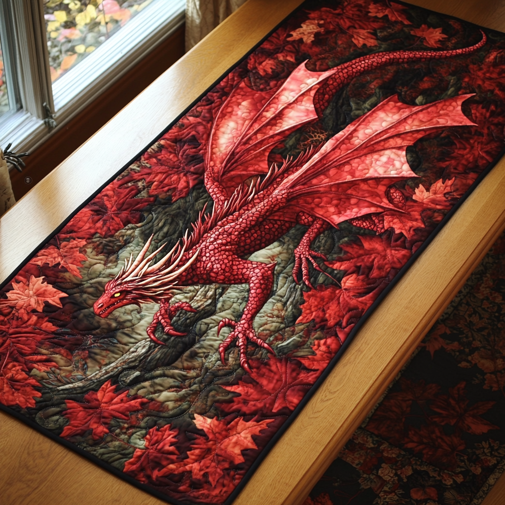 Fierce Dragon Quilted Table Runner Dining Table Decor Best Dragon Gifts