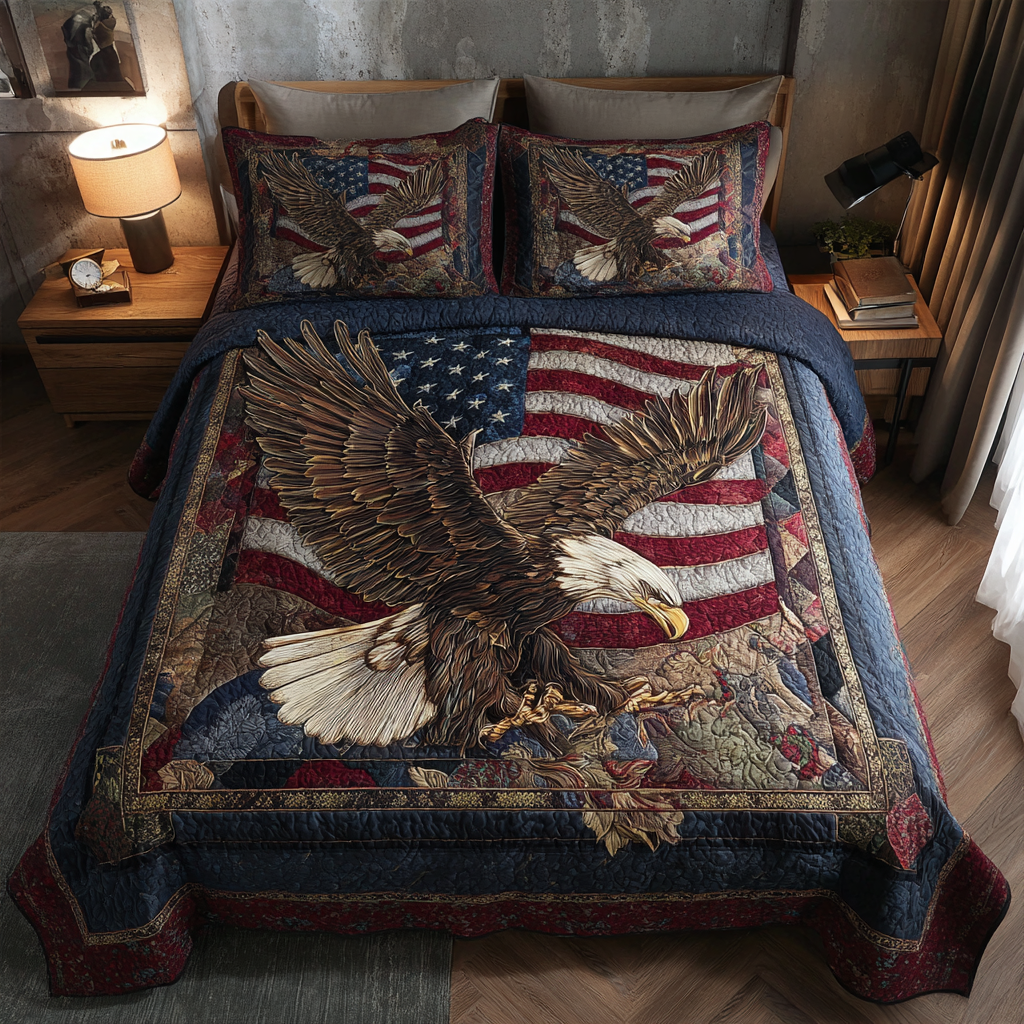 Fierce Eagle Quilted Bedding Set Patriotic Bedroom Decor Gifts For Eagle Lovers Christmas