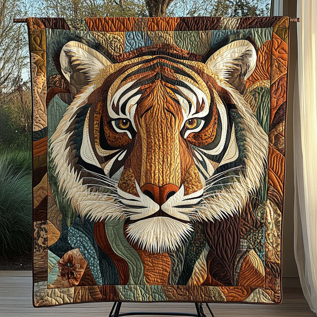 Fierce Flame Quilted Blanket  Tiger Blanket Unique Gift For Friend