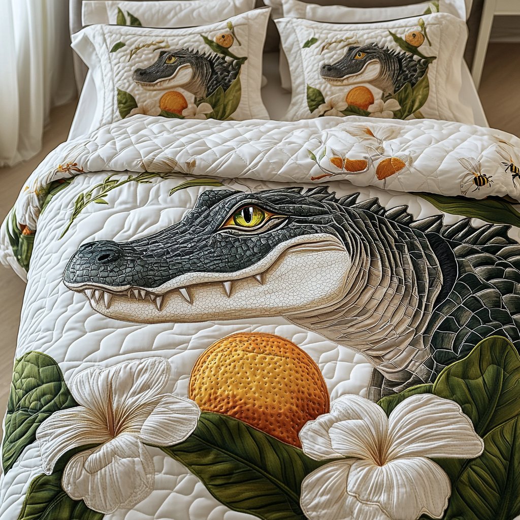 Fierce Serenity Quilted Bedding Set Bedroom Decor Alligator Gift Ideas