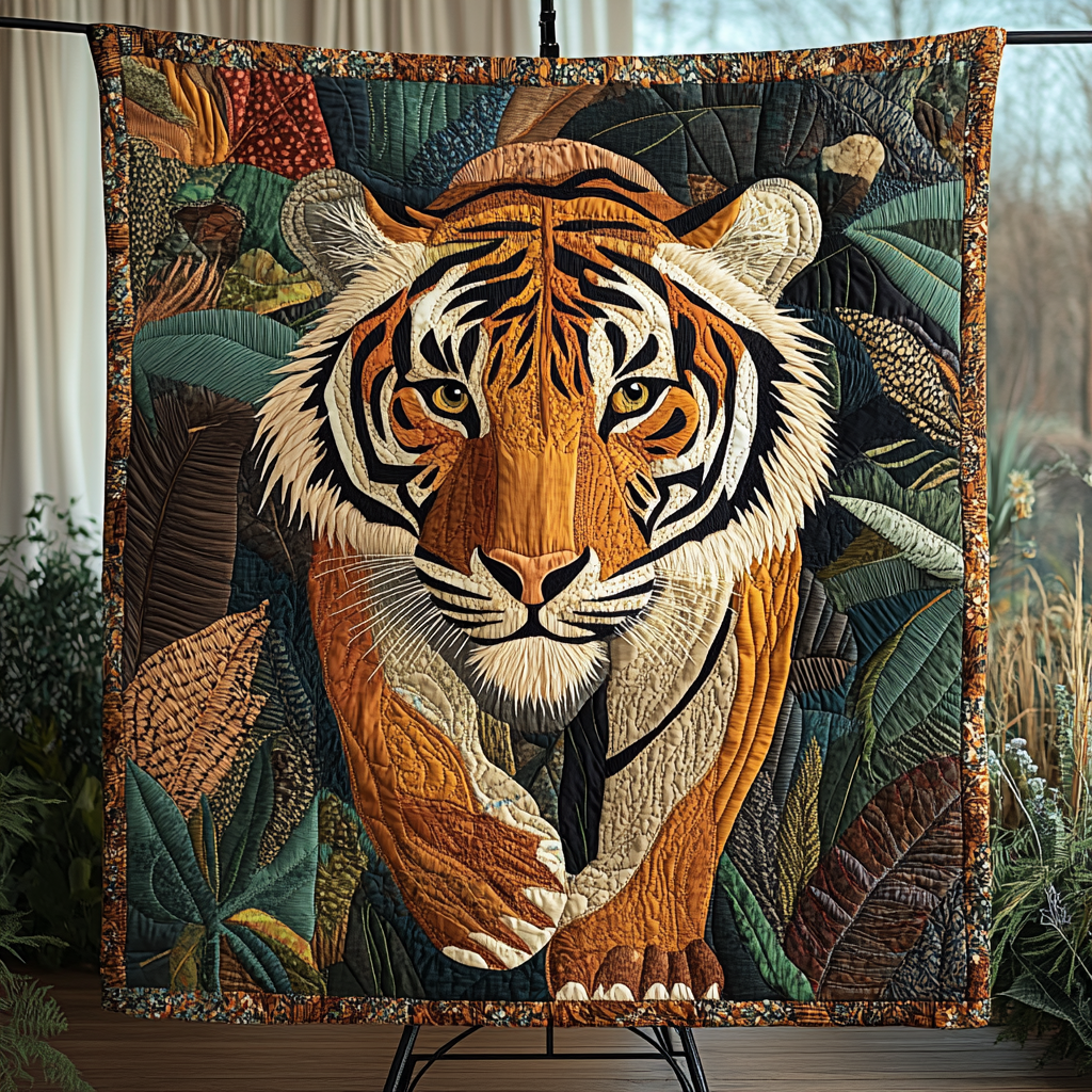 Fierce Shadows Quilted Blanket  Tiger Blanket Unique Gift For Friend