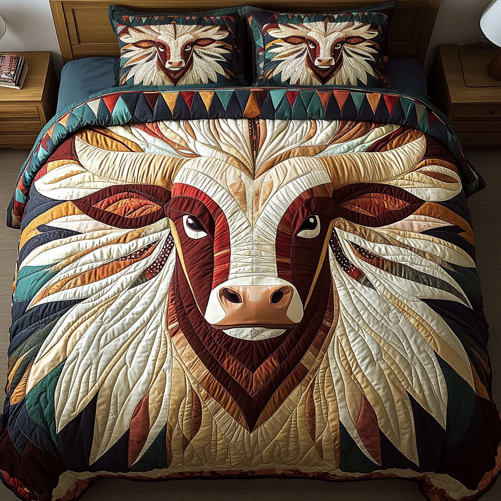 Fierce Spirit Quilted Bedding Set Best Bed Sheet Set Gift For Cow Lover
