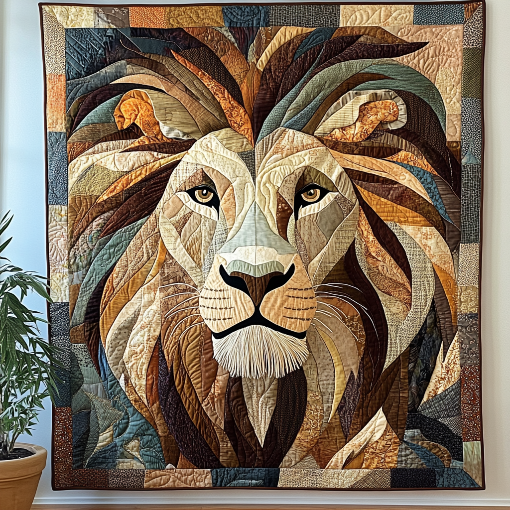 Fierce Spirit Quilted Blanket Lion Blanket Gift For Animal Lover