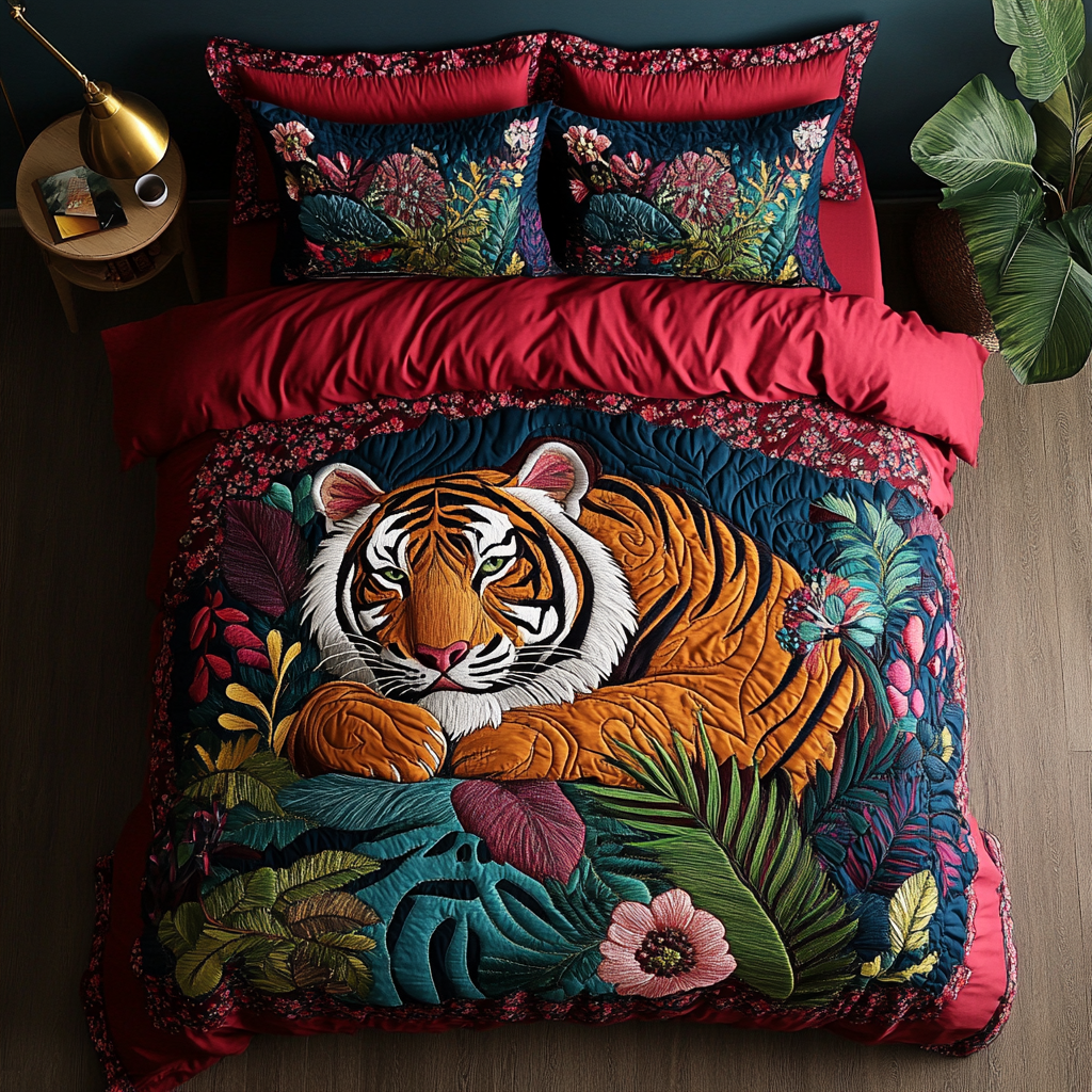 Fierce Tiger Quilted Bedding Set Bedroom Decorations Tiger Themed Gifts