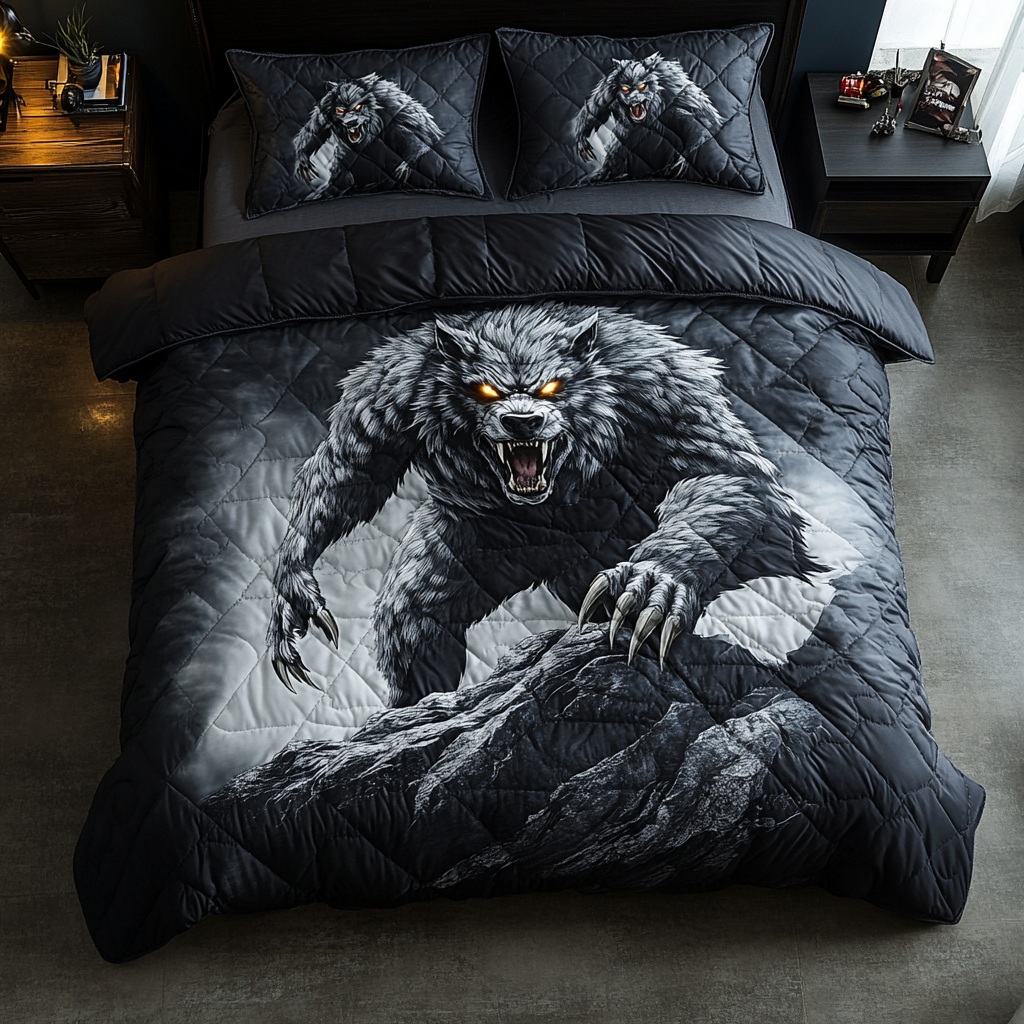 Fierce Werewolf Quilted Bedding Set Fantasy Bed Decorations Christmas Gifts For Husband