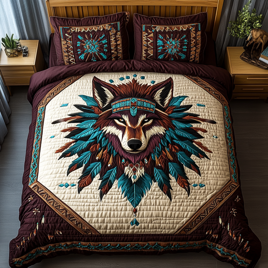 Fierce Wolf Quilted Bedding Set Holiday Duvet Covers Presents For Wolf Lovers