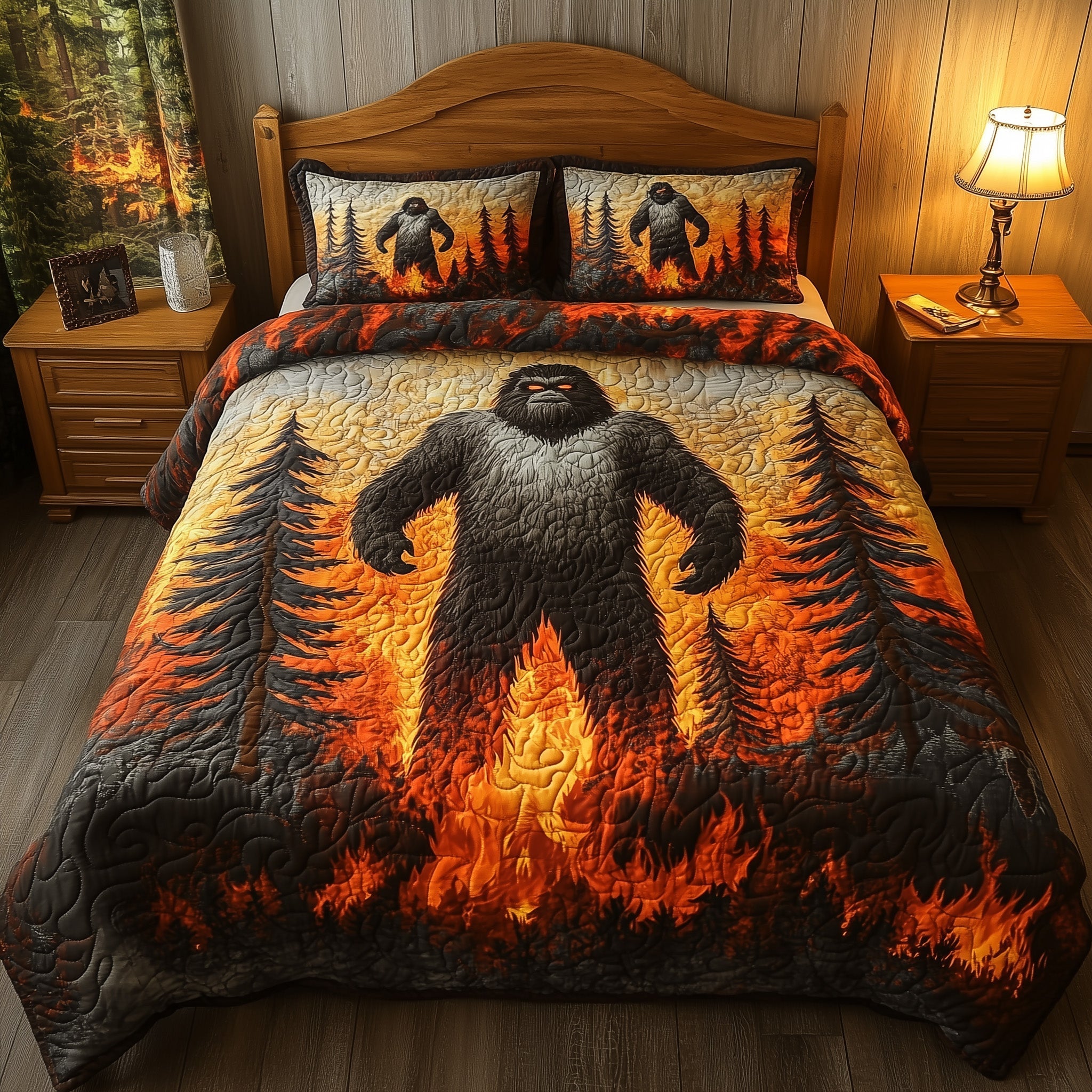 Fiery Flames Quilted Bedding Set Duvet Cover Bedspread Unique Bigfoot Gifts