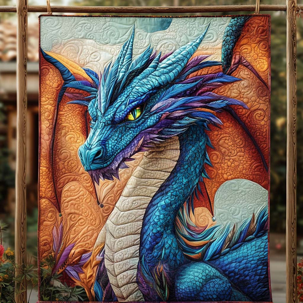 Fiery Glare Quilted Blanket Gift For Dragon Lover