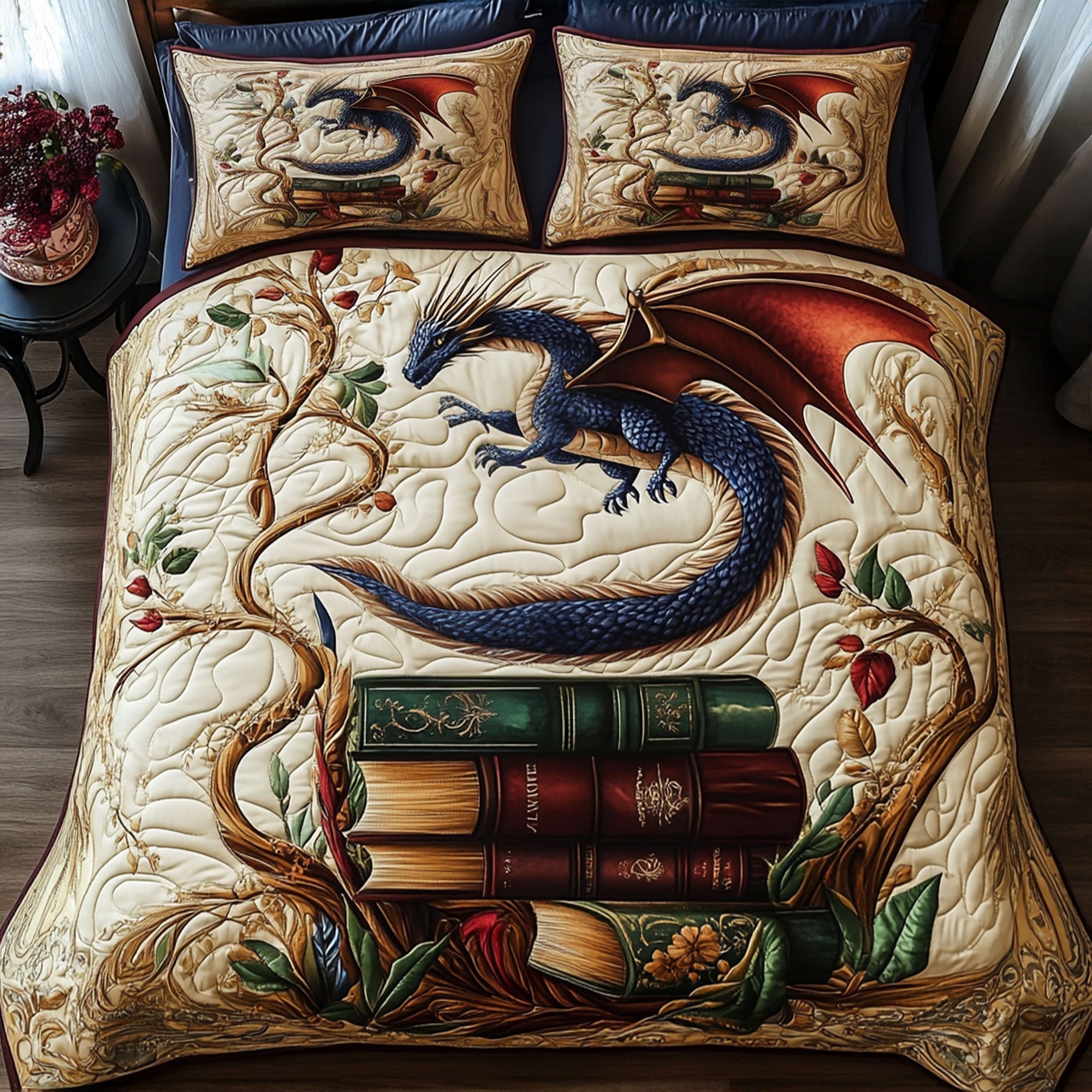 Fiery Lorekeeper Quilted Bedding Set Best Bed Sheet Set Book Lovers Gifts For Brothers