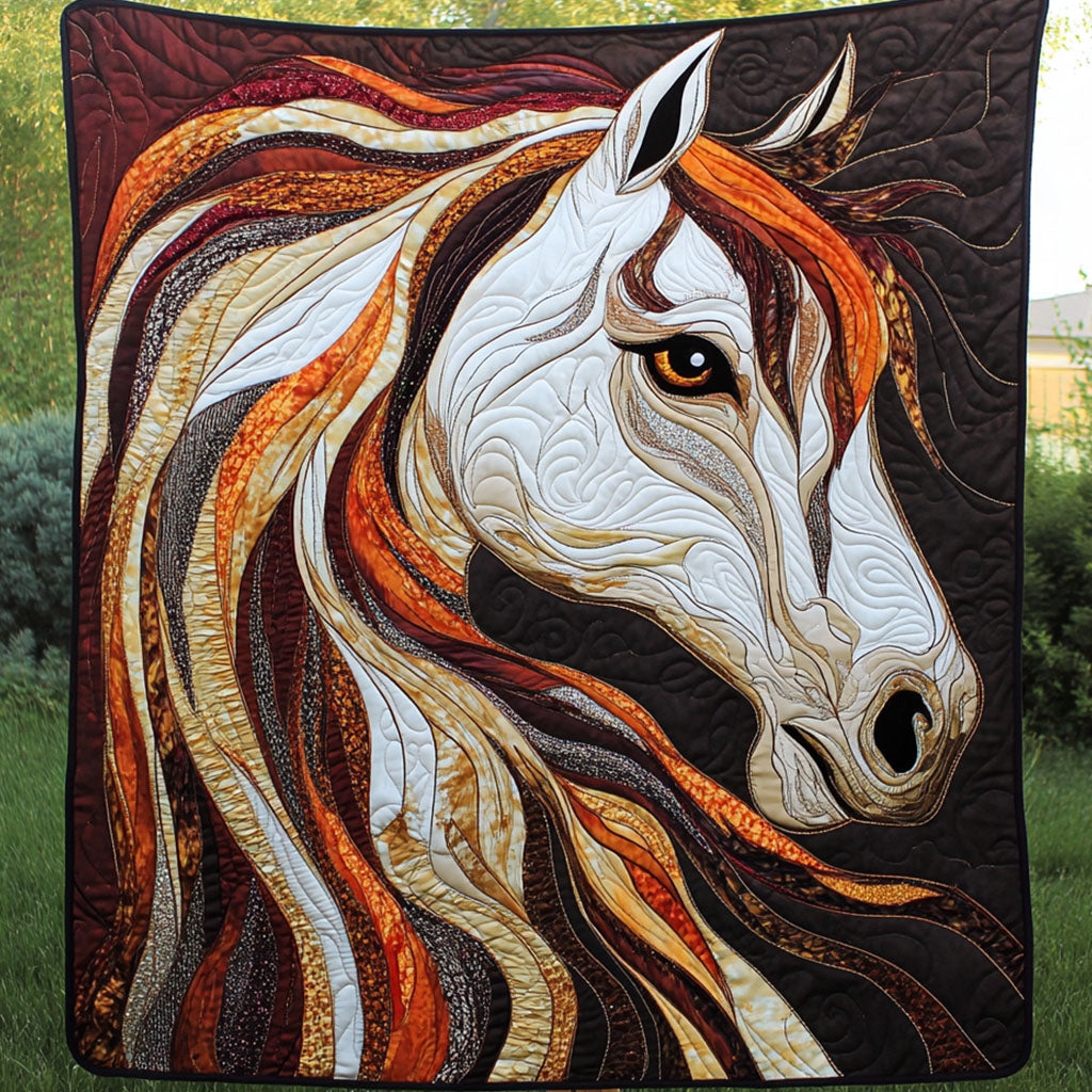 Fiery Mane Quilted Blanket Cute Throw Blanket Cool Horse Gifts
