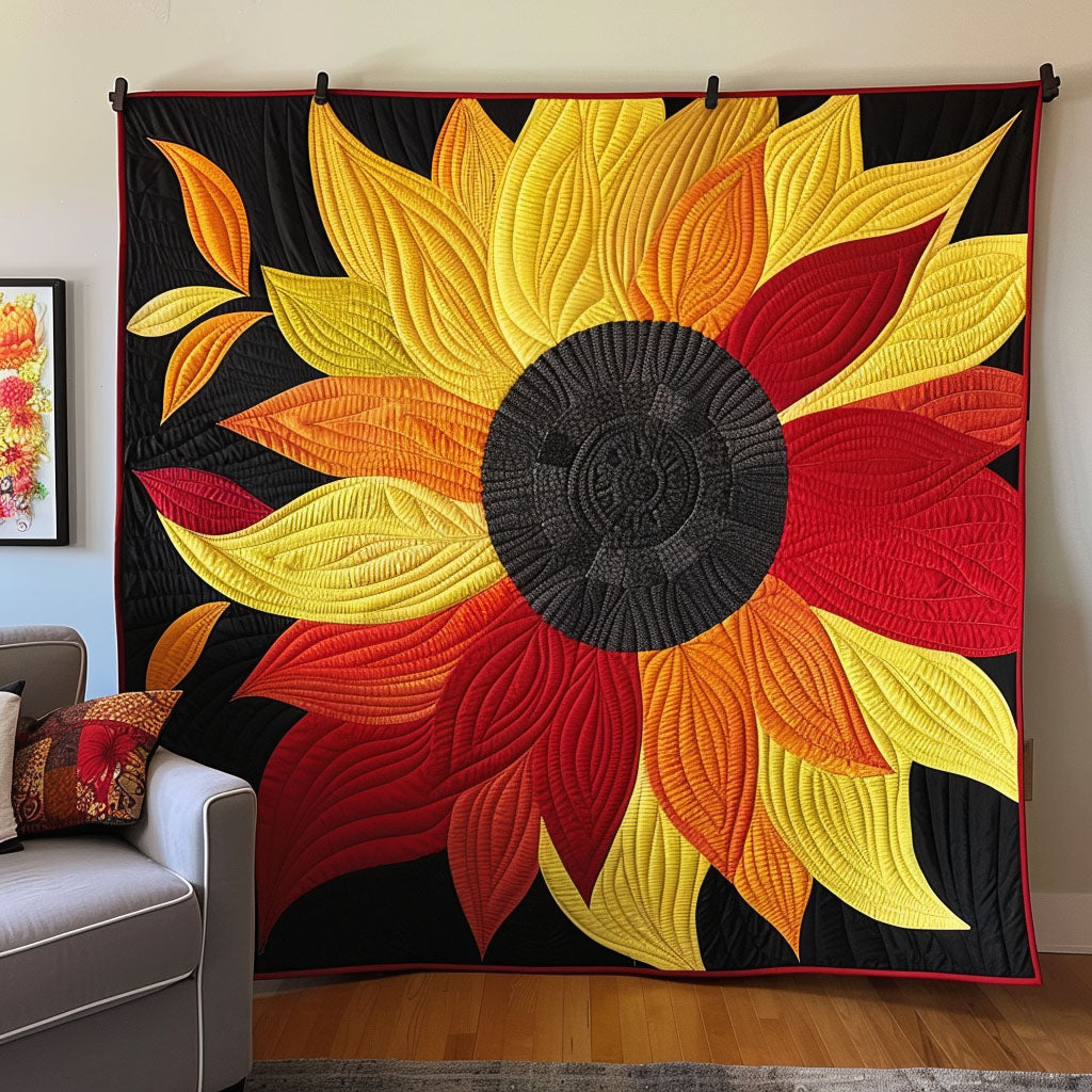 Fiery Sunflower Blaze Quilted Blanket Sunflower Gifts For Friends